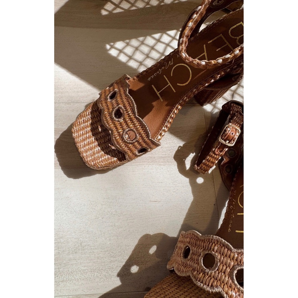 Beach by‎ Matisse Moorea Raffia Sandals Cognac Platform Block Heel Woven Womens